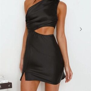 Silky Hello Molly Black open mid drift dress